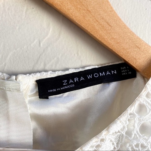 NEW Zara White Guipure Lace Overlay Short Sleeve Mini‎ Dress - Picture 4 of 6